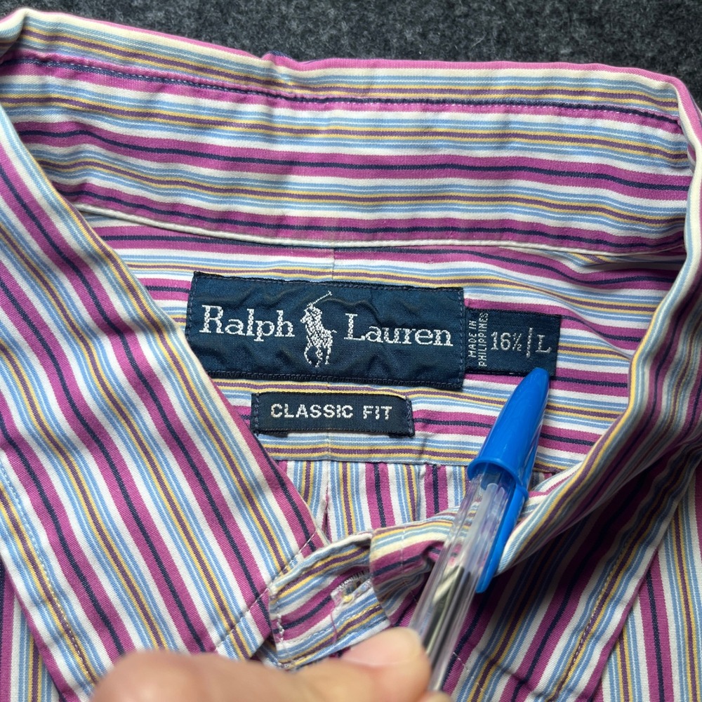 Ralph Lauren Button Down Shirt Mens 16.5 L Multi Stripe Classic Fit - Picture 2 of 6
